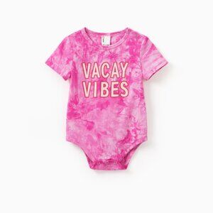Baby Girl Short-sleeve Cotton Top Hot Pink Tie-dye Letter Print Tee